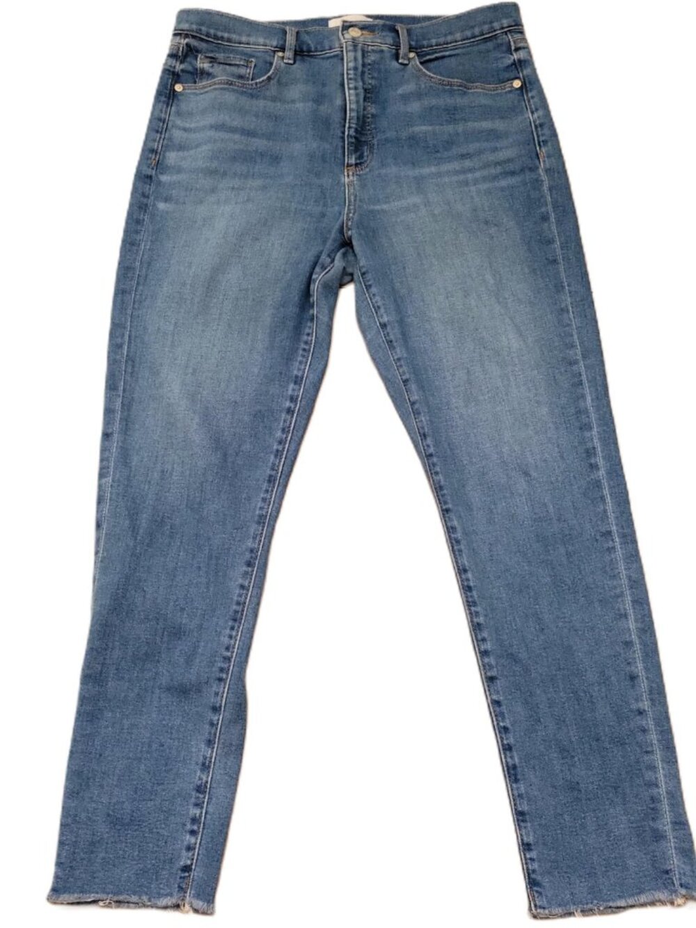 LOFT Jeans 12/31 High Rise Skinny Ankle Dark Wash Raw Step Hem Stretch Slit